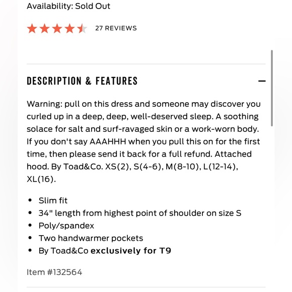 Title Nine Hibernation Hooded dress pockets NEW manzanita maroon Toad&Co small - Picture 9 of 10